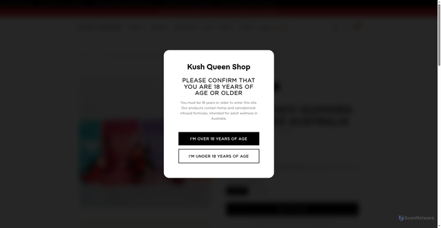 Security scan screenshot of https://kushqueenshop-com.pages.dev/products/thcv-gummies-focus-australia