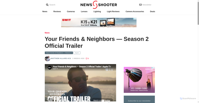 Security scan screenshot of https://www.newsshooter.com/2026/03/08/your-friends-neighbors-season-2-official-trailer/