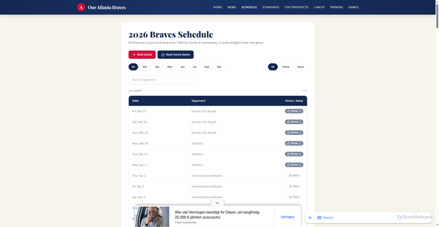 Security scan screenshot of https://ourbraves.com/atlanta-braves-schedule/