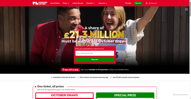 Security scan screenshot of https://www.postcodelottery.co.uk