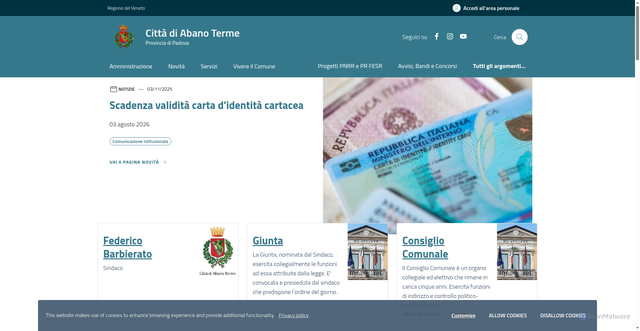 Security scan screenshot of https://www.comune.abanoterme.pd.it/home