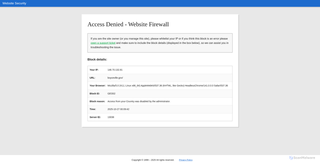 Security scan screenshot of https://boyceville.gov/