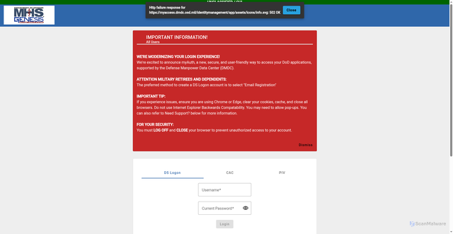 Security scan screenshot of https://my.mhsgenesis.health.mil
