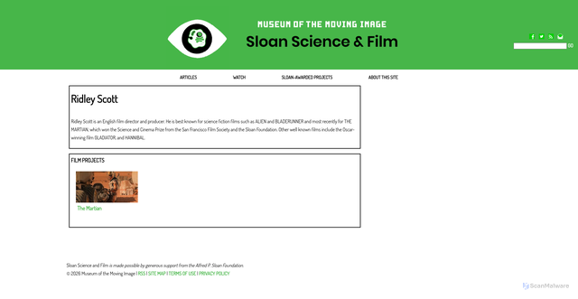 Security scan screenshot of https://scienceandfilm.org/people/531/ridley-scott