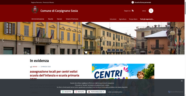 Security scan screenshot of https://www.comune.carpignanosesia.no.it