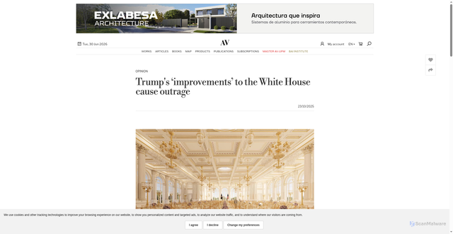 Security scan screenshot of https://arquitecturaviva.com/articles/las-mejoras-de-trump-a-la-casa-blanca-indignan