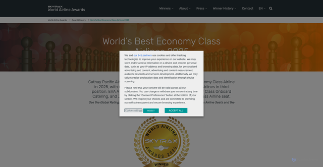 Security scan screenshot of https://www.worldairlineawards.com/worlds-best-economy-class-airlines-2025/