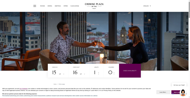 Security scan screenshot of https://hobart.crowneplaza.com/club-lounge/?utm_source=revinate&utm_medium=email&utm_campaign=Stay%203%20Pay%202%20-%20September%202026-920324