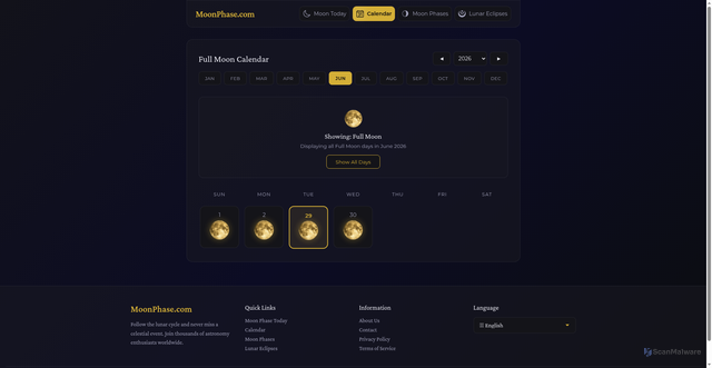 Security scan screenshot of https://www.moonphase.com/calendar/full-moon