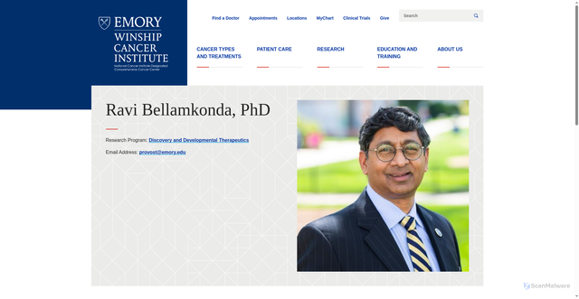 Security scan screenshot of https://winshipcancer.emory.edu/profiles/bellamkonda-ravi.php