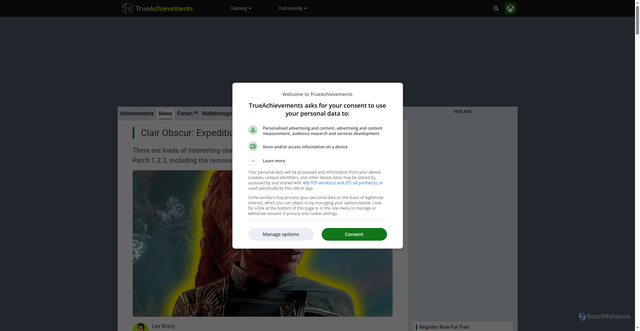 Security scan screenshot of https://www.trueachievements.com/news/clair-obscur-expedition-33-patch-1-2-3