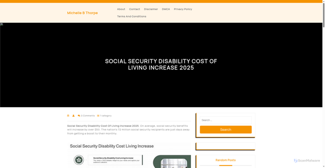 Security scan screenshot of https://michellebthorpek.pages.dev/hktla-social-security-disability-cost-of-living-increase-2025-ryzhs/