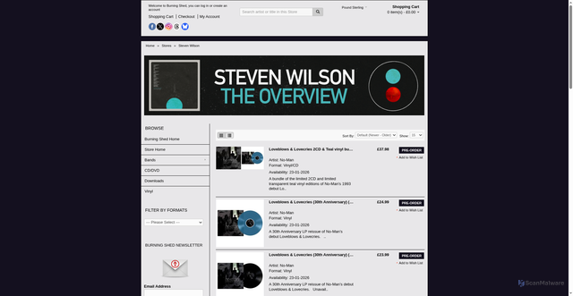 Security scan screenshot of https://burningshed.com/store/stevenwilson