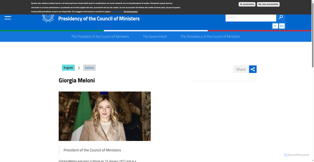 Security scan screenshot of https://www.governo.it/en/governo/meloni/president-council-ministers/giorgia-meloni