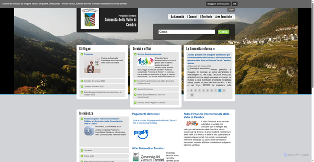 Security scan screenshot of https://www.comunita.valledicembra.tn.it/