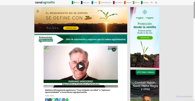 Security scan screenshot of https://www.agrositio.com.ar/canal-agrositio/entrevistas/246840-mariano-winograd-de-agronomo-muy-enojado-con-milei-a-repensar-oportunidades-e-inversiones-agropecuarias.html