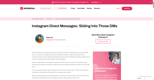 Security scan screenshot of https://www.pathsocial.com/resources/instagram-direct-messages-sliding-into-those-dms/