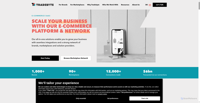 Security scan screenshot of https://tradebyte.com