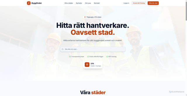 Security scan screenshot of https://byggfinder.se