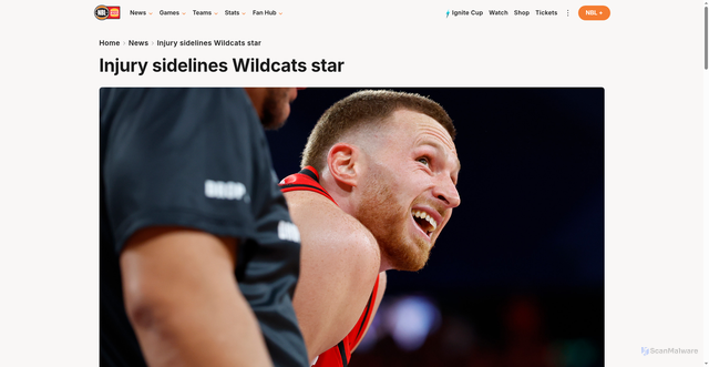 Security scan screenshot of https://www.nbl.com.au/news/injury-sidelines-wildcats-star