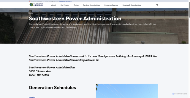 Security scan screenshot of https://www.energy.gov/swpa/southwestern-power-administration