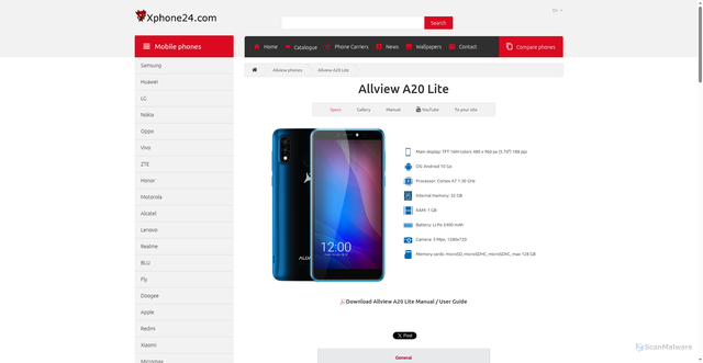 Security scan screenshot of https://xphone24.com/allview-a20-lite.php