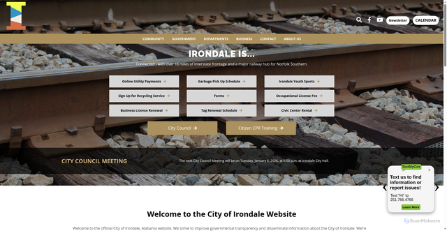 Security scan screenshot of https://cityofirondaleal.gov/