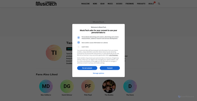 Security scan screenshot of https://musictech.com/artists/tame-impala/