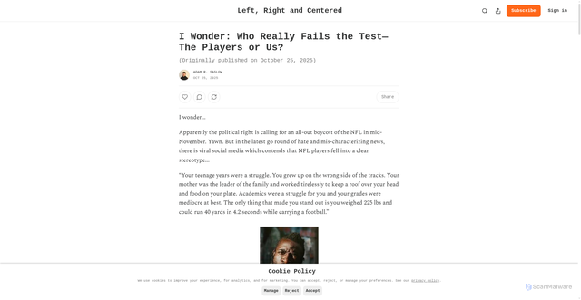 Security scan screenshot of https://leftrightandcentered.substack.com/p/i-wonder-who-really-fails-the-testthe