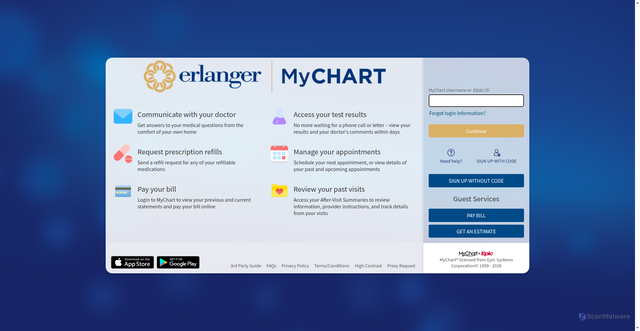 Security scan screenshot of https://mychart.et0967.epichosted.com