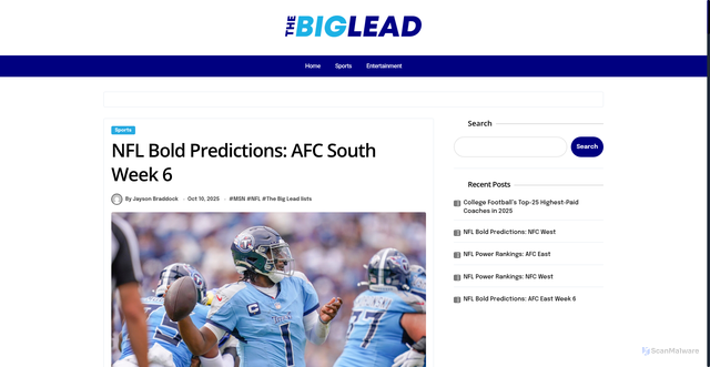Security scan screenshot of https://lists.thebiglead.com/sports/nfl-bold-predictions-afc-south-week-5-2/