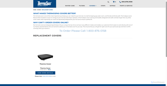 Security scan screenshot of https://online.thermospas.com/Replacement-Covers-s/37.htm