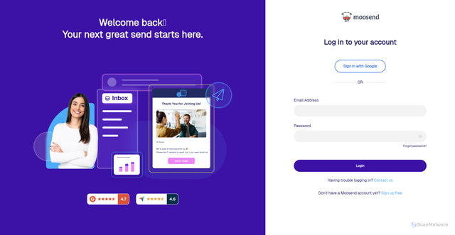 Security scan screenshot of https://identity.moosend.com/