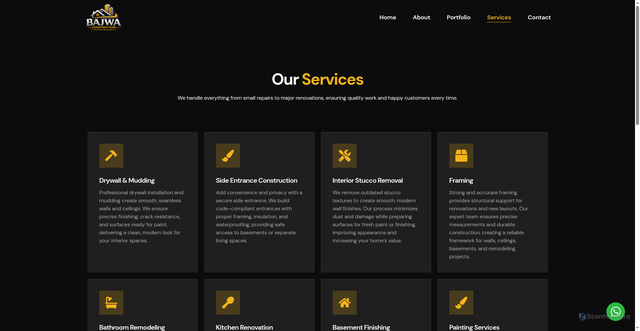 Security scan screenshot of https://bajwaconstruction.com/services