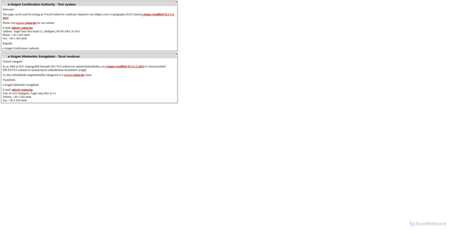 Security scan screenshot of https://sslca2014-ocsp1.e-szigno.hu