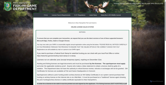 Security scan screenshot of https://www.nhfishandgame.com/
