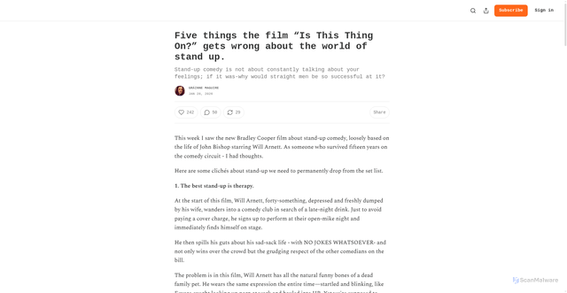 Security scan screenshot of https://grainnemaguire.substack.com/p/five-things-the-film-is-this-thing