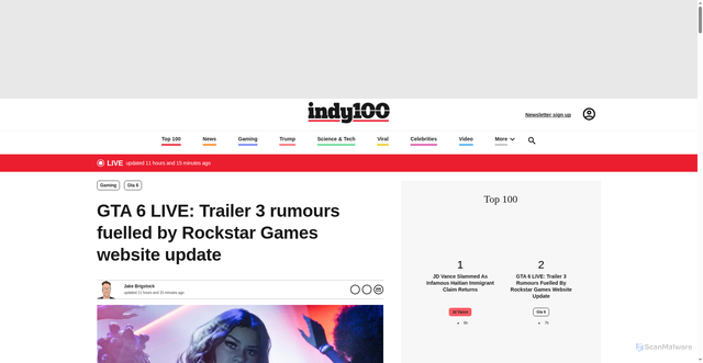 Security scan screenshot of https://www.indy100.com/gaming/gta-6-trailer-release-date-2674248764