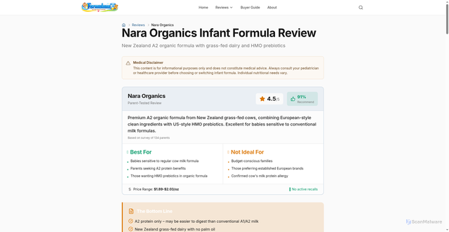 Security scan screenshot of https://best-babyformula.com/reviews/nara-organics