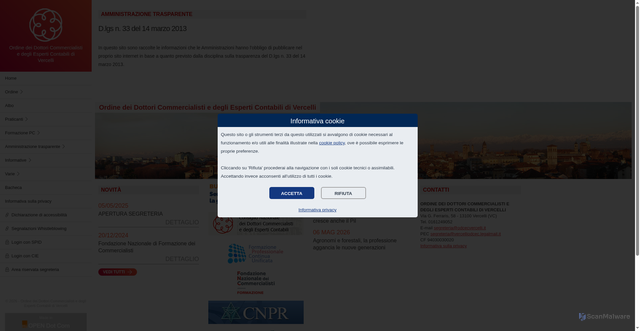 Security scan screenshot of https://www.odcecvercelli.it/