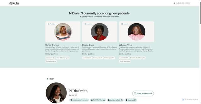 Security scan screenshot of https://www.rula.com/providers/GA/1952124596-n-dia-smith