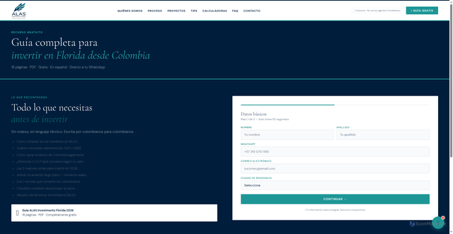 Security scan screenshot of https://alasinvestmentsflorida.com/guia.html
