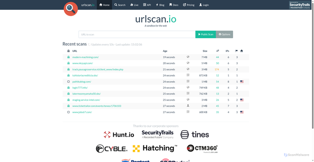 Security scan screenshot of http://urlscan.io/