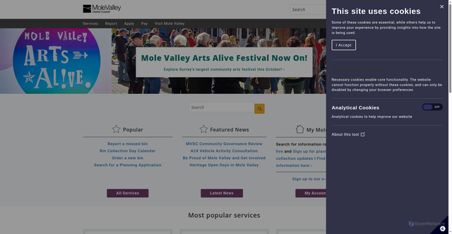 Security scan screenshot of https://www.molevalley.gov.uk/