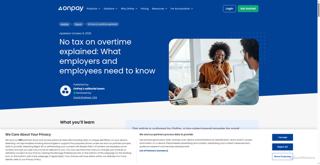 Security scan screenshot of https://onpay.com/insights/no-tax-on-overtime-overview/