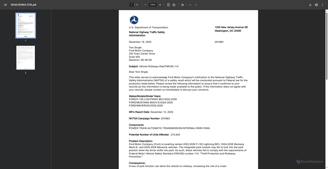 Security scan screenshot of https://static.nhtsa.gov/odi/rcl/2025/RCAK-25V863-3736.pdf