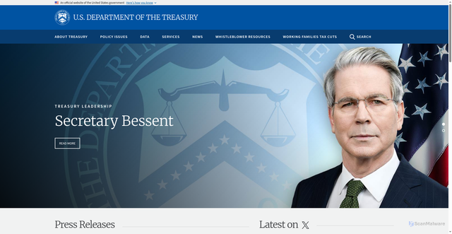 Security scan screenshot of https://home.treasury.gov/