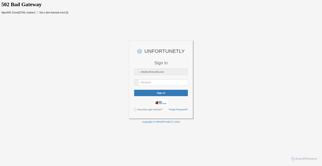 Security scan screenshot of https://yogisandyoginis.com/zpwll.html#info@unfortunetly.com