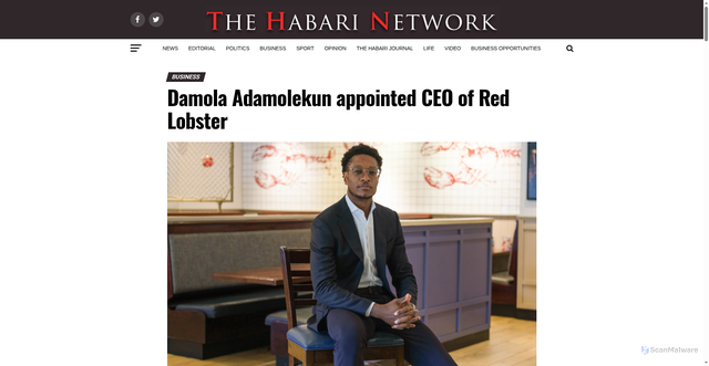 Security scan screenshot of https://www.thehabarinetwork.com/damola-adamolekun-appointed-ceo-of-red-lobster