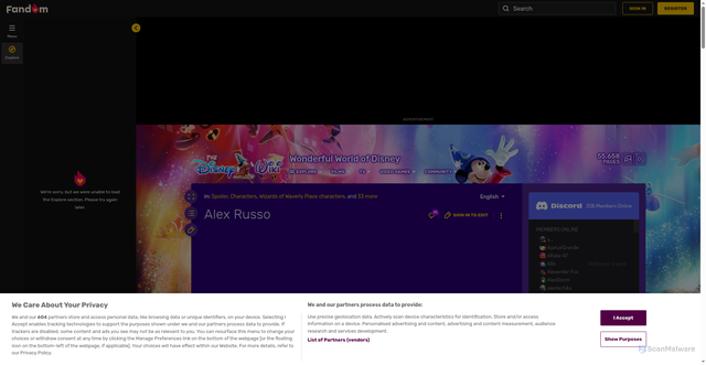 Security scan screenshot of https://disney.fandom.com/wiki/Alex_Russo